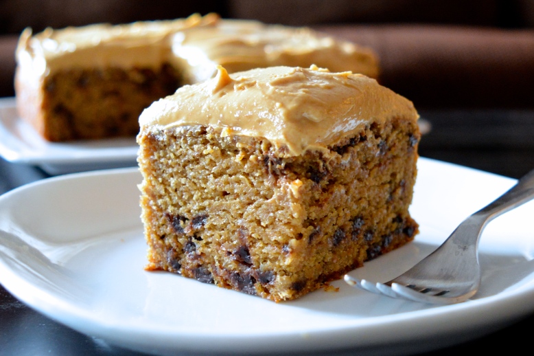 Banana Buckwheat Snack Cake with Peanut Butter Frosting